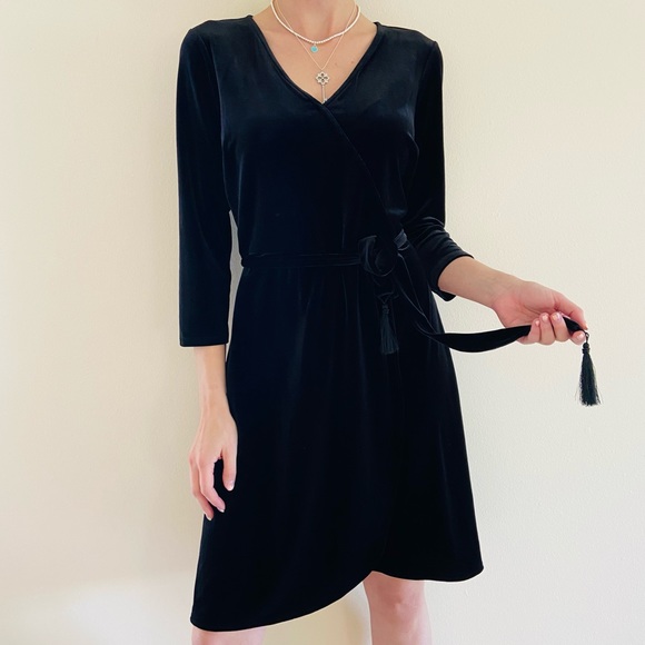 J. Jill Dresses New J Jill Black Velvet Wrap Tassel Dress Poshmark